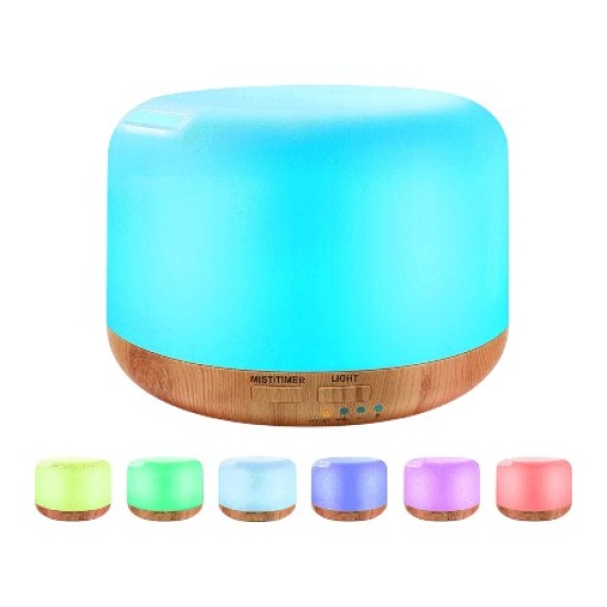 Aroma Diffuser - Essentiële Olie Verdamper - Type: Plat Rond licht hout 500 ml