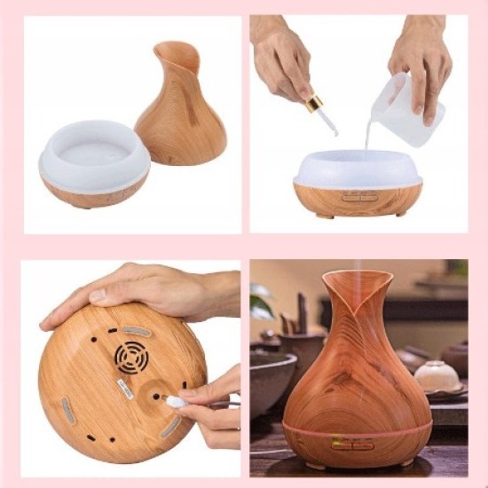 Aroma Diffuser - Essentiële Olie Verdamper - Type: Tulp Licht hout 550 ml