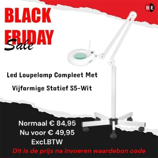 Led Loupelamp compleet met vijfarmige statief S5-Wit (Black Friday 2024)