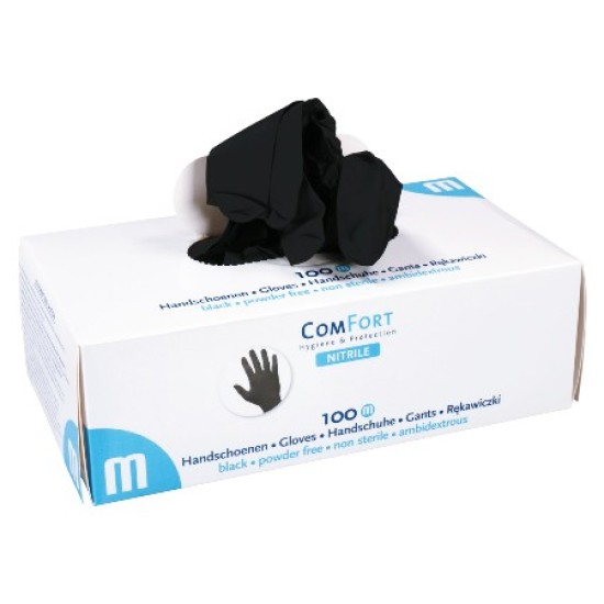 Nitril Handschoenen: Zwart Volle Doos 10 x 100st (Comfort) Nitril Handschoenen: Zwart Volle Doos 10 x 100st (Comfort)