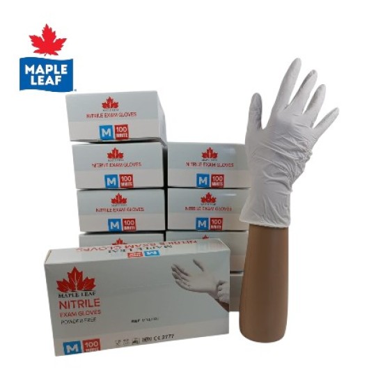 Nitril Handschoenen: Wit Volle Doos 10 x 100st (Maple Leaf) 