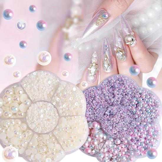 Half Pearls Nailart Decoration - Halve Parels voor nail art - Nagelsteentjes voor nail art - Doosje - Purple