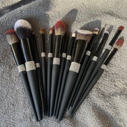 Luxe Make-up Kwastenset 14 delig met Strass steentjes: Luxe 007 - Matt Zwart