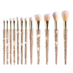 Luxe Make-up Kwastenset met Strass steentjes: 12 Delig - Goud