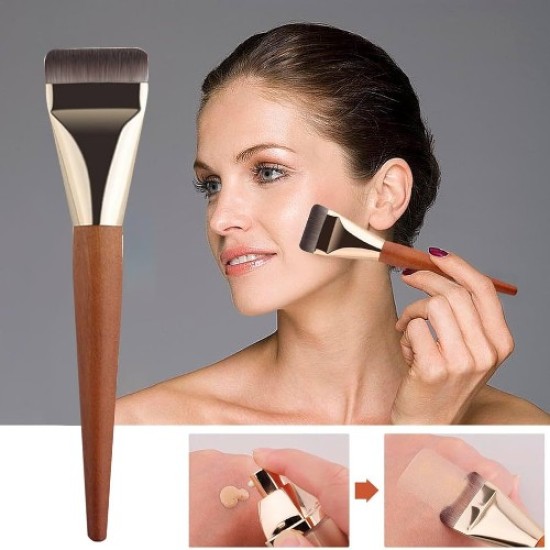 Foundation Brush Flat - Foundation Make-up Borstel - Platte Borstel voor vloeibare make-up: HA-39 Hout-Bruin