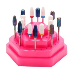 Frees Bit Houder - Nagel Bithouder voor 48 bitjes/freesjes - Zeskant - Kleur: Roze