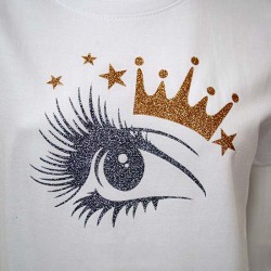 Wit T-shirt oog kroon goud-zilver