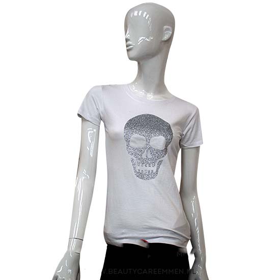 Verbeteren Postcode moeilijk Wit T-shirt Skull zilver
