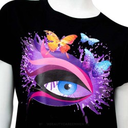 Zwart T-shirt vlinders en oog grijze wimper Zwart T-shirt vlinders en oog grijze wimper