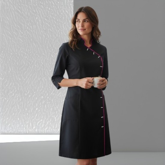 Jurk Romy Zwart met roze bies