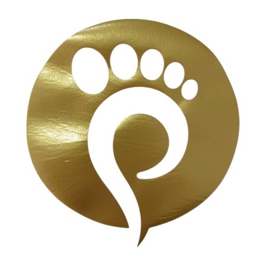 Water en olieafstotende Pedicure Schort met opdruk - Voet in cirkel - Kleur: Goud