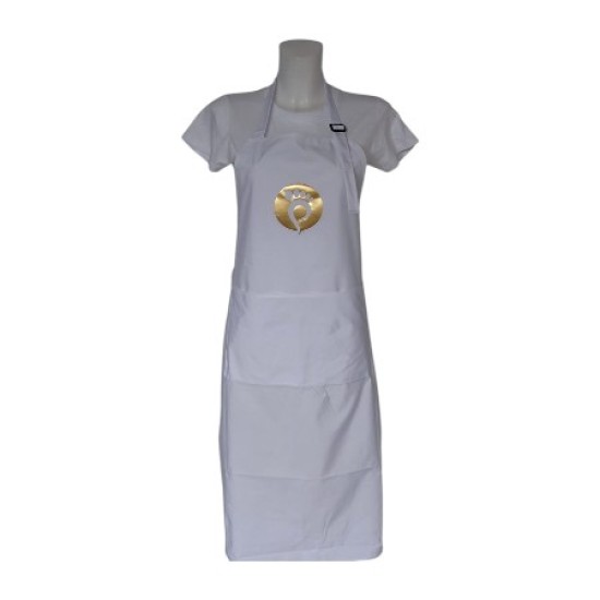 Water en olieafstotende Pedicure Schort met opdruk - Voet in cirkel - Kleur: Goud