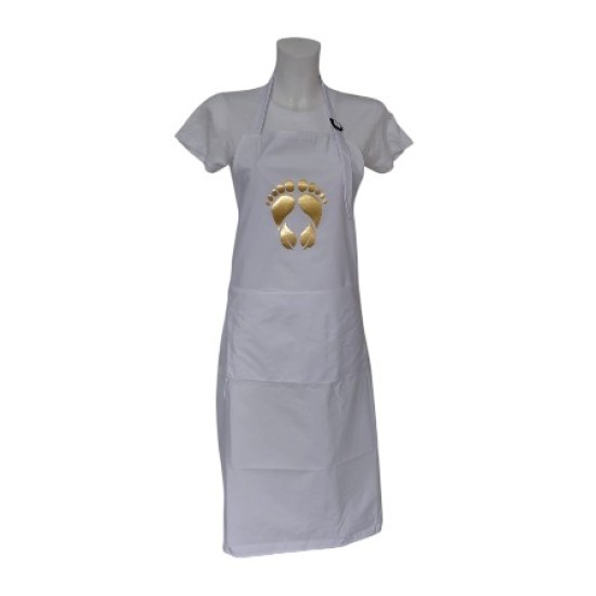 Water en olieafstotende Pedicure Schort met opdruk - Voeten blad als hak - Kleur: Goud