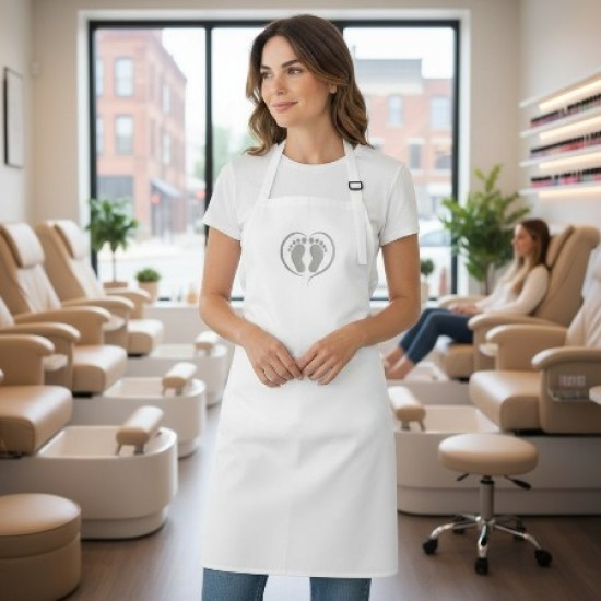 Water en olieafstotende Pedicure Schort met opdruk - Voeten in Hart - Kleur: Zilver