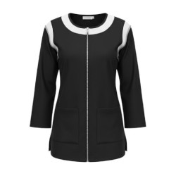 Tuniek Fleur: Zwart met wit en grijze bies Tuniek Fleur: Zwart met wit en grijze bies