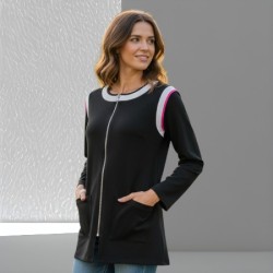 Tuniek Fleur: Zwart met wit en licht roze bies