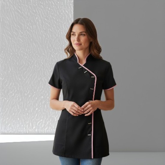 Tuniek Romy (Polyester) Zwart met lichtroze bies