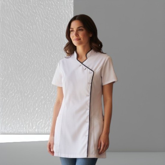 Tuniek Romy (Polyester) Wit met zwarte bies Tuniek Romy (Polyester) Wit met zwarte bies