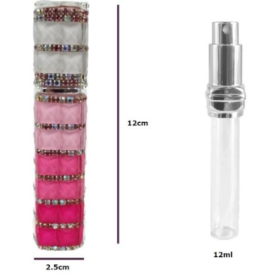 Hervulbare Parfum Verstuiver Fles met strass 12ml - Kleur: Gekleurd Roze