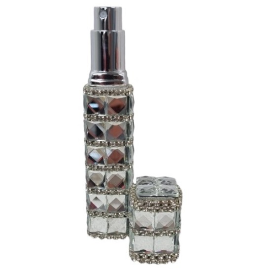 Hervulbare Parfum Verstuiver Fles met strass 12ml - Kleur: Zilver