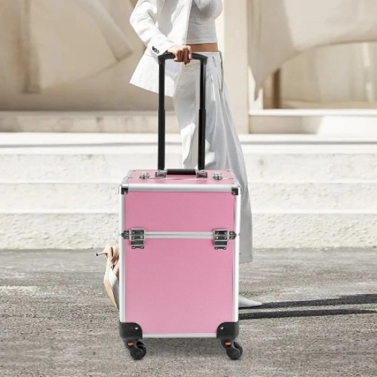 Beautykoffer - Beauty Trolley - Beautycase - Nagel Trolley - HA36: Roze