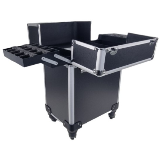 Beautykoffer - Beauty Trolley - Beautycase - Nagel Trolley - HA36: Zwart-Zilver