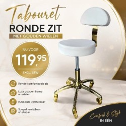Tabouret Ronde Zit - Wit met gouden wielen