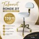 Tabouret Ronde Zit - Wit met gouden wielen