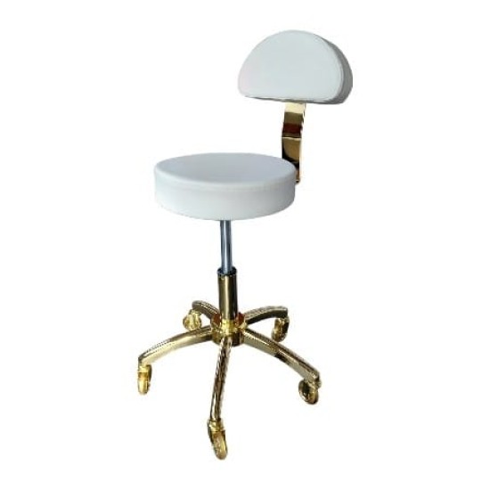 Tabouret Ronde Zit - Wit met gouden wielen