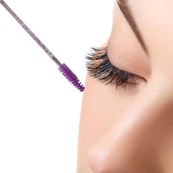 Lash brushes - Mascara en wenkbrauw borsteltjes 50st - Kleur Paars Glitter